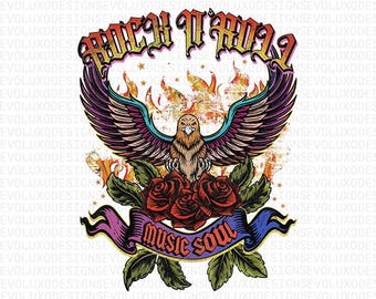 Rock N Roll Eagle PNG: Tattoo Style Sublimation Clipart (Digital Download)