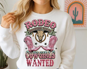 Vintage “Cowgirls Wanted” Rodeo Houston Texas PNG – Western Cowgirl T-Shirt Design – Digital Download