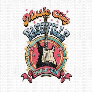 Music City Nashville World Tour Vintage Distressed Fan Art – High-Res 300 DPI Sublimation PNG for POD Gifts & Apparel