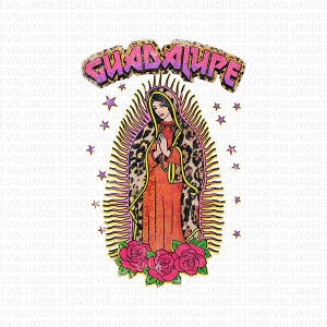 Guadalupe PNG | Virgen de Guadalupe Clipart | Mexican Religious Art Sublimation Design | Retro Roses and Leopard Print