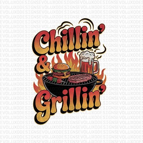 T-shirt Humour Chillin & Grillin - Coton Gildan, Taille Large, Motif Barbecue Bière, Neuf Sur Mesure