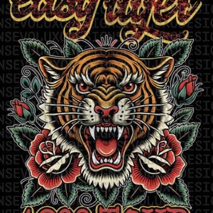 Eenvoudige tijgertattookunst, png-bestand: ontwerp met noodlijdende tijger (digitale download)