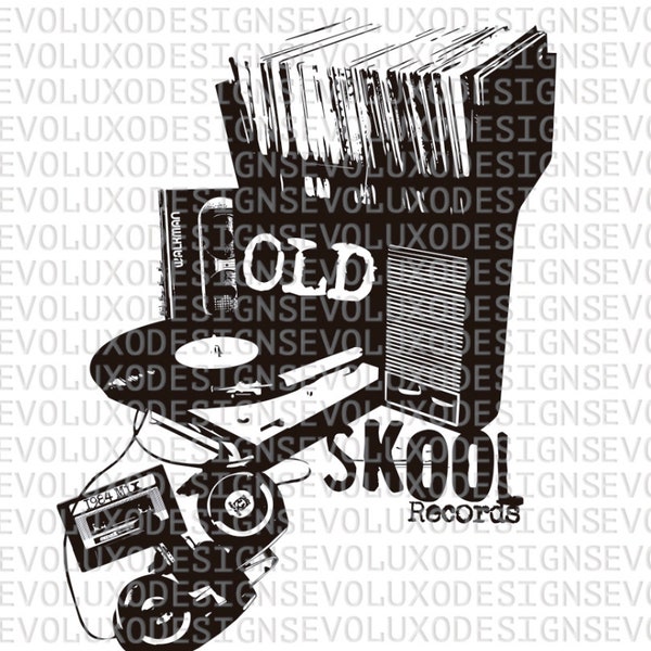 Oldschool Vinyl Records Print Digital Sublimation DTF DTG Print PNG Svg File Rock 80's Vintage T-Shirt / Mug / Tumbler Design 1984 Cassette