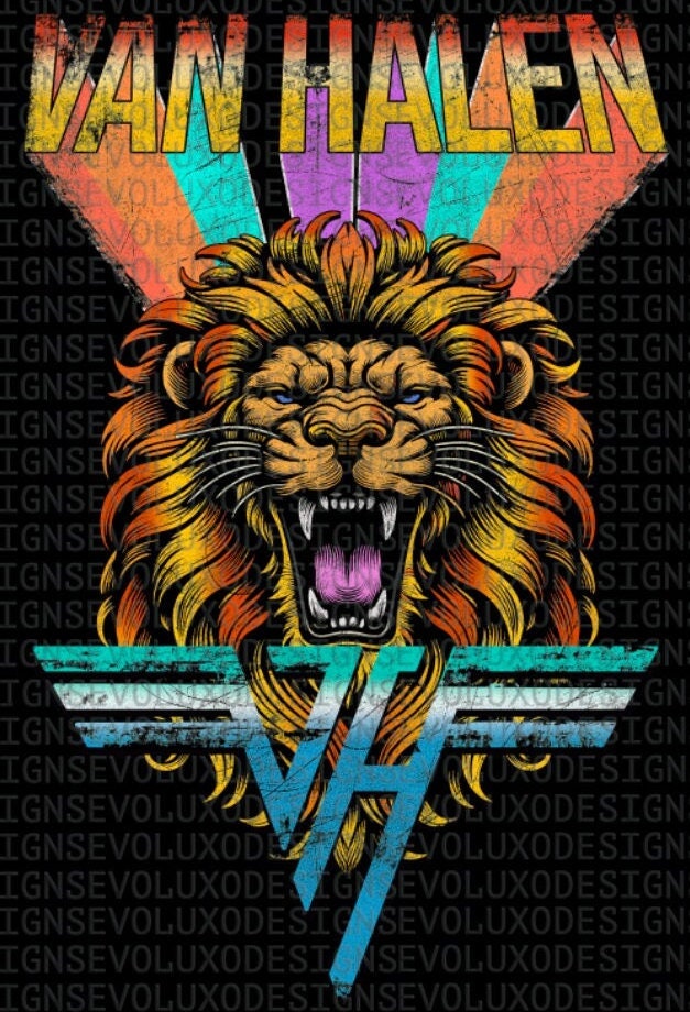 VAN HALEN lyon Distressed  Pattern T Shirt Logo Design PNG Rock Band Tee File Sublimation Dtg Dtf Printing Fan Art Design