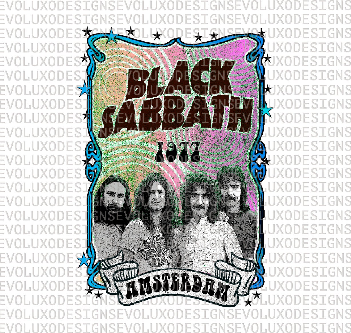 Black Sabbath - Psychedelic Art DTF Print 70s PNG File Fan Distressed Design DTG Grunge Rock Digital Ozzy Etsy T-shirt Band Sublimation