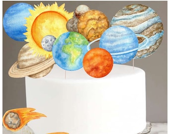 Topper de gâteau de système solaire, fête d'anniversaire de l'espace, Topper imprimable de système solaire, téléchargement immédiat