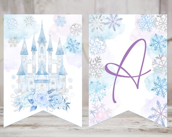 Modern Winter Birthday Banner, Winter Wonderland, Winter Princess, Party Decorations, Editable Template, INSTANT DOWNLOAD