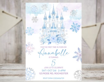 Modern Winter Birthday Invitation Ice Castle Frozen Wonderland Princess Girl Birthday Invitation Editable Digital Template INSTANT DOWNLOAD