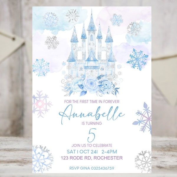 Modern Winter Birthday Invitation Ice Castle Frozen Wonderland Princess Girl Birthday Invitation Editable Digital Template INSTANT DOWNLOAD