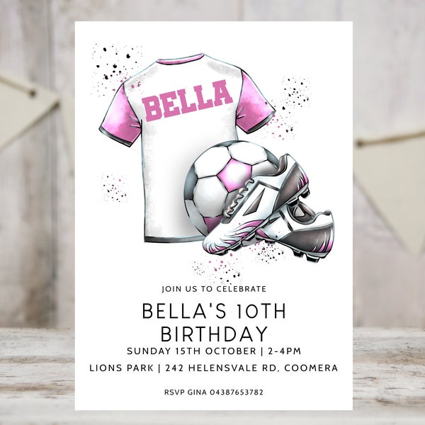 Girl Soccer Birthday Invitation Soccer Girl Theme Invitation Modern Pink Soccer Ball Invitation Editable Digital Template INSTANT DOWNLOAD