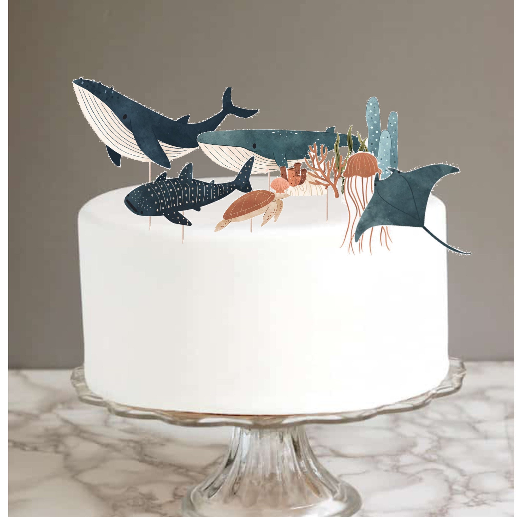 Under The Sea Cake Topper, Whale Birthday Party, Printable Ocean Whale Topper, Whale Party, Instant Download