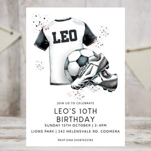 Convite de aniversário de futebol Convite para festa temática de futebol Convite moderno para bola de futebol Modelo digital editável DOWNLOAD INSTANTÂNEO