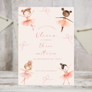 Ballerina Birthday Invitation Modern Ballerina Ballet Dancer Girl Birthday Invitation Editable Digital Template INSTANT DOWNLOAD