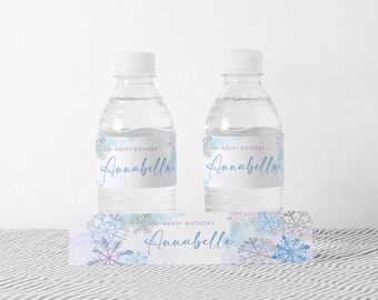 Modern Winter Birthday Water Bottle Label, Winter Wonderland, Winter Princess, Party Decorations, Editable Template, INSTANT DOWNLOAD