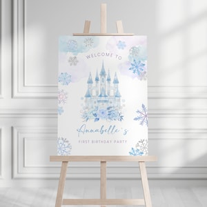 Modern Winter Birthday Welcome Sign, Winter Wonderland, Winter Princess, Party Decorations, Editable Template, INSTANT DOWNLOAD