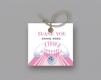 Bowling Party Favor Tag, Bowling Girl Birthday, Bowling Thank You Tag, Editable Printable Bowling Party Favor Tags, INSTANT DOWNLOAD