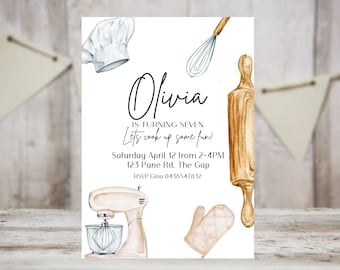 Cooking Party Birthday Invitation, Baking Cooking Party, Chef Party Digital Invite, Baking Party Invite, INSTANT DOWNLOAD