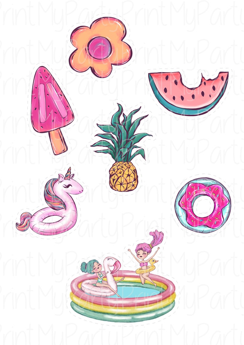 Pool Party Cake Topper, Girl Pool Birthday Party, Printable Summer Pool