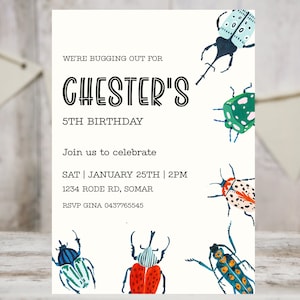 Invitación a fiesta de cumpleaños de insectos, tema de fiesta de cumpleaños de insectos, invitación de insectos, plantilla digital editable, descarga instantánea