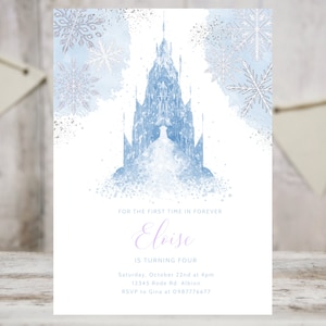 Faire-part d'anniversaire La Reine des neiges Château de glace Château de glace Invitation d'anniversaire princesse fille Modèle numérique modifiable TÉLÉCHARGEMENT IMMÉDIAT