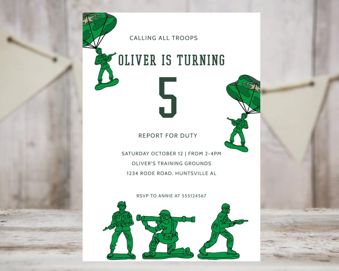Toy Soldiers Birthday Invitation Template, Modern Army Invite, Army Man ...