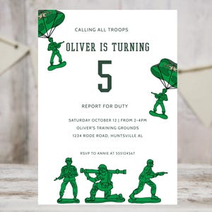 Spielzeugsoldaten Geburtstagseinladung Vorlage, Moderne Armee Einladen, Armeemann Geburtstag, Armeesoldat Einladung Bearbeitbarer Digitaler SOFORT-DOWNLOAD