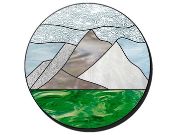 Buntglas Berg Muster PDF, Easy Stain Glass Landschaft Suncatcher Muster, Anfänger Buntglas Berg Szene Muster