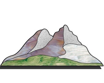 Berge Buntglas Muster zum Herunterladen PDF, Buntglas Berg Suncatcher Muster, Buntglas Landschaft Muster