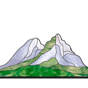 Mountains stained glass pattern to download PDF, Stain glass mountain suncatcher pattern, Stained glass landscape pattern