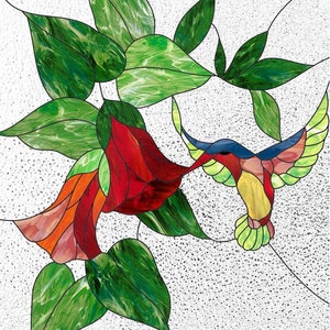 Hummingbird Stained Glass Pattern PDF, Stain Glass Bird Pattern, Hummingbird Stained Glass Window Panel
