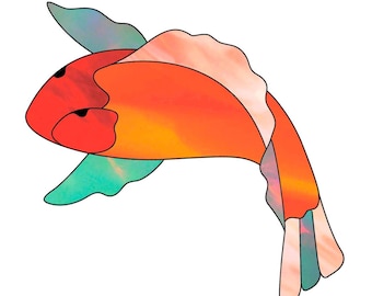 Modèle de vitrail de poisson à télécharger PDF, modèle de capteur de soleil en verre teinté de la vie marine pour les débutants, modèle de vitrail facile