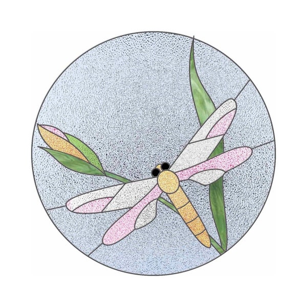 Dragonfly Stained Glass Pattern PDF, Stain Glass Insect Suncatcher Pattern to download, Dragonfly and Flowers Stained Glass Window Hanging