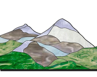 Bergkette Buntglasmuster für Anfänger, Bergszene Buntglasmuster, Einfaches Buntglas-Sonnenfängermuster
