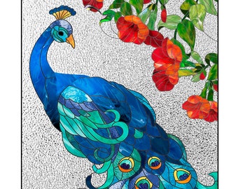 Peacock stained glass pattern PDF, Stained glass bird pattern, Stain glass peacock pattern, Peacock Stained Glass Window Hanging