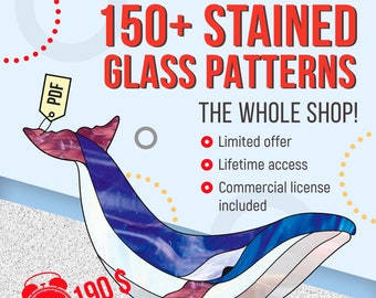 Stained Glass Pattern Mega Bundle (150+ patterns), Stain Glass Pattern Huge Set, Stain glass Window Panel/Hanging, Suncatcher Patterns