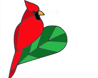 Kardinal Buntglas Muster zum Download PDF, GlasMalerei Vogel Sonnenfänger Muster, Buntglas Weihnachten Ornament Muster