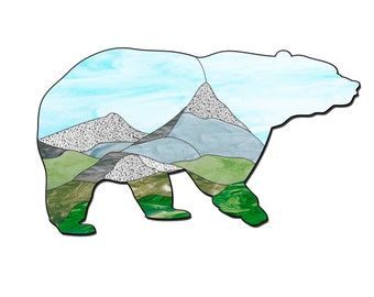 Bear stained glass pattern, Stain glass animal pattern to download PDF, Stain glass bear suncatcher pattern