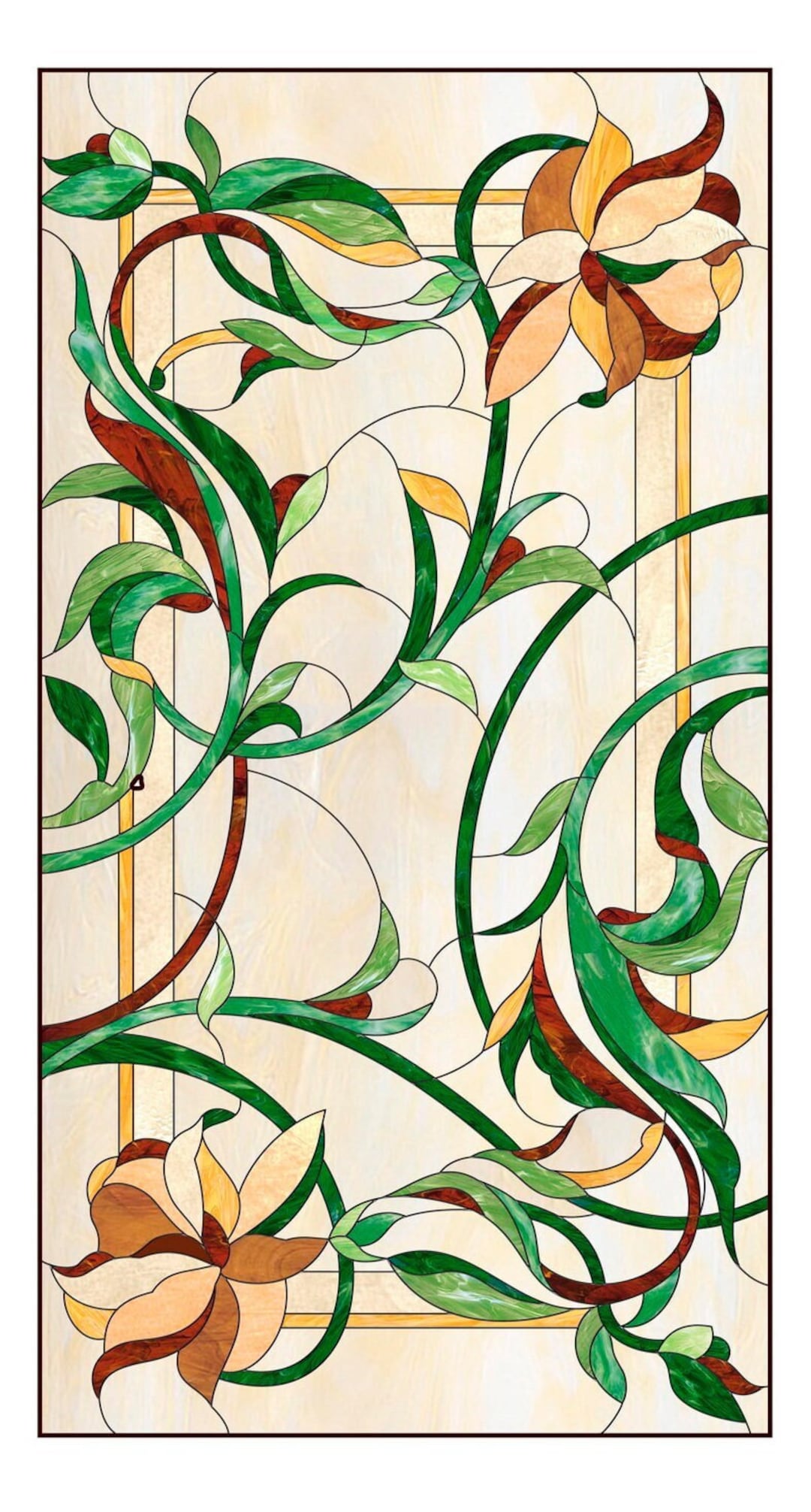 Flowers Stained Glass Pattern PDF, Floral Stain Glass Pattern to Download, Stained Glass Flora