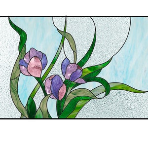 Blumen-Buntglas-Muster PDF, Buntglas-Krokus-Blumen-Muster zum Herunterladen, Buntglas-Flora-Fenster-Panel/Hänge-Muster