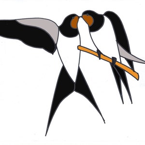 Swallows suncatcher pattern for windows, Stain glass bird pattern, Beginner stained glass swallows in love suncatcher