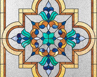 PDF con motivo geometrico e astratto in vetro colorato, pannello per finestra in vetro colorato/modello sospeso