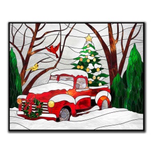 Patron de vitrail de Noel, Patron de camion de Noel à télécharger, Patron de voiture de Noel vitrail, Patron de panneau de fenêtre de camion