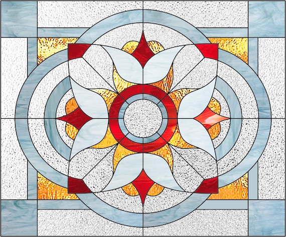 Stained glass geometric & abstract pattern PDF, Stain glass window panel pattern, Stained glass flower pattern to download instantly