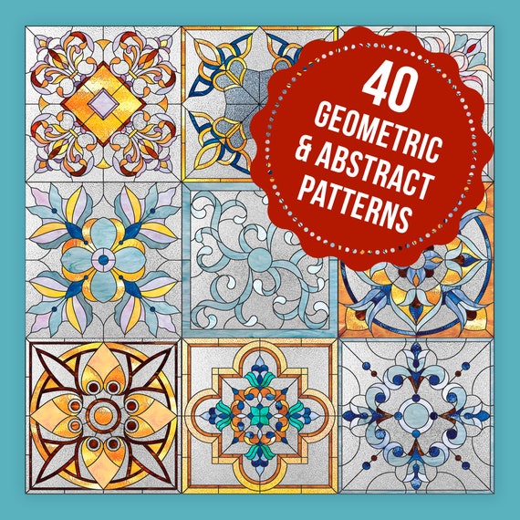 Stained Glass Pattern Bundle (40+ patterns), Stain Glass Geometric&Abstract Pattern Set, Stain Glass Window Panel/Hanging Patterns Set