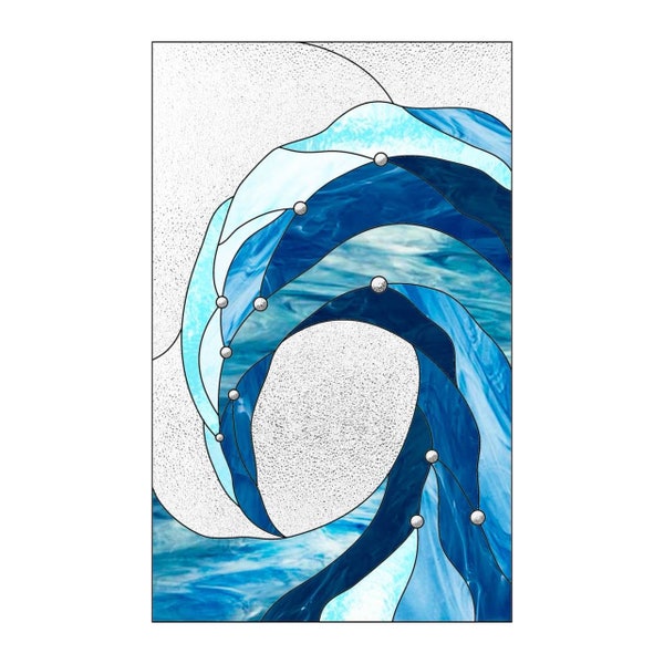 Wave Stained Glass Window Panel/Hanging Pattern, Marine Stain Glass Template PDF, Ocean Scene Stained Glass Ornament