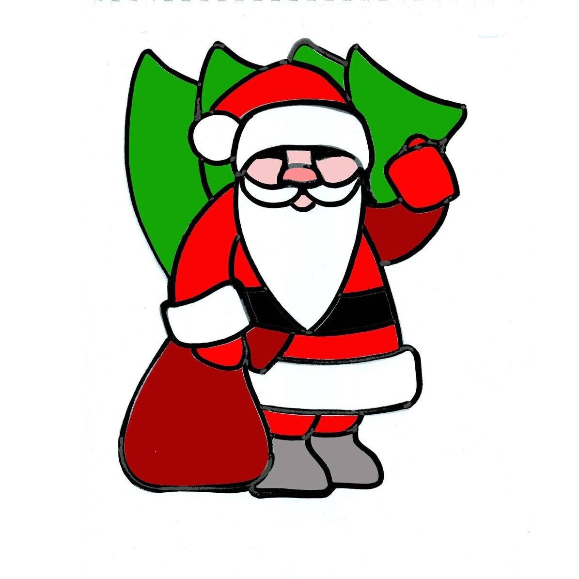 Stained Glass Santa Pattern, Stain Glass Santa With Xmas Tree Beginner