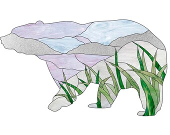 Bear stained glass pattern, Stain glass animal pattern to download PDF, Stain glass bear suncatcher pattern