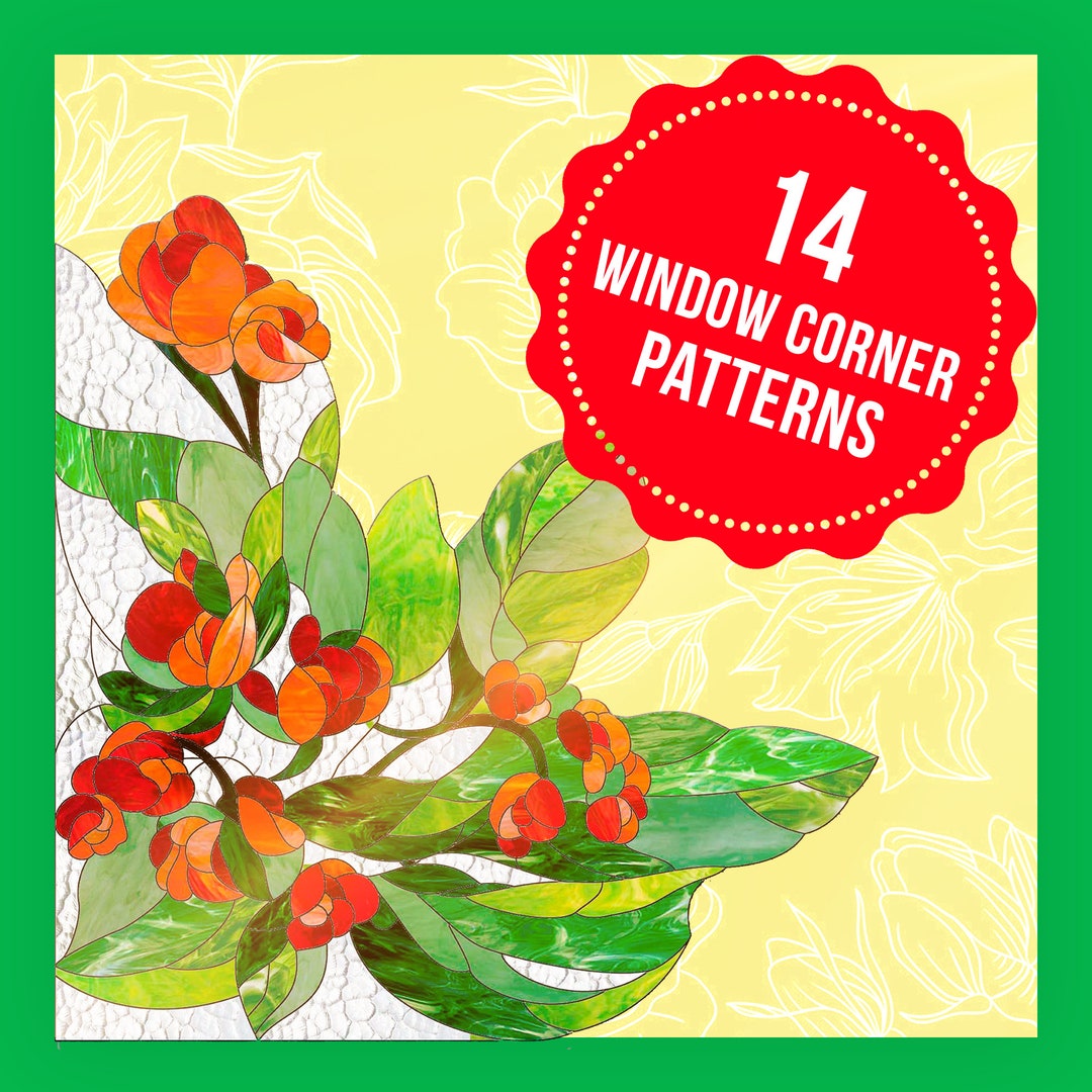 Stained Glass Window Corner Pattern Bundle (14 Patterns), Stain Glass ...