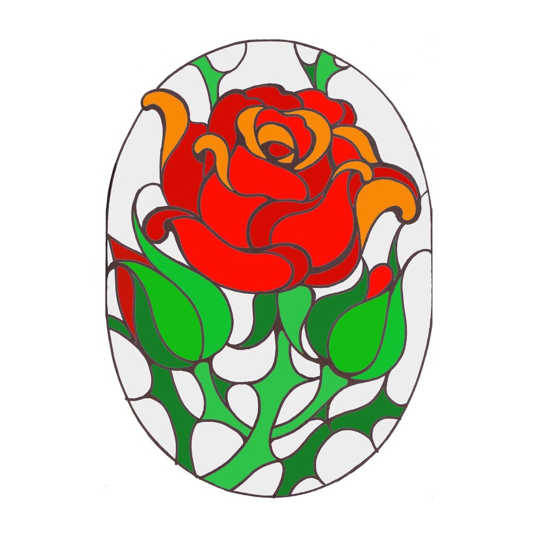 Stained Glass Rose Window Hanging Pattern PDF, Stain Glass Floral ...