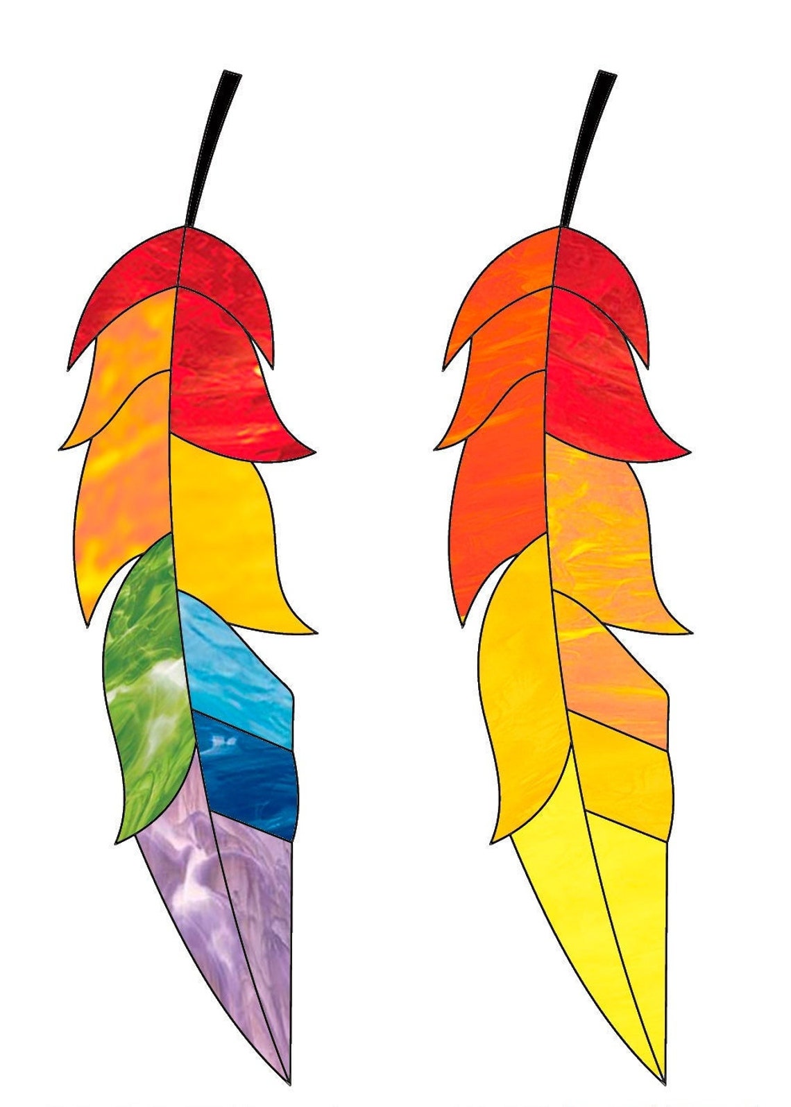 Feathers Stained Glass Pattern Stain Glass Rainbow Feathers Etsy